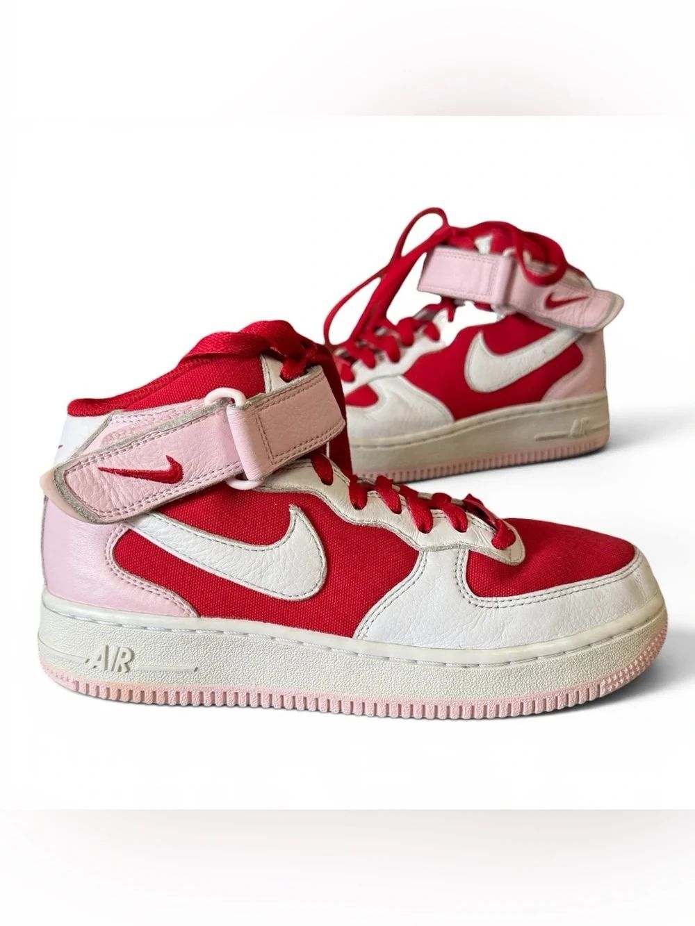 Nike By You Customization Air Force 1 Mid Sneakers White Red and Pink Sz 5.5